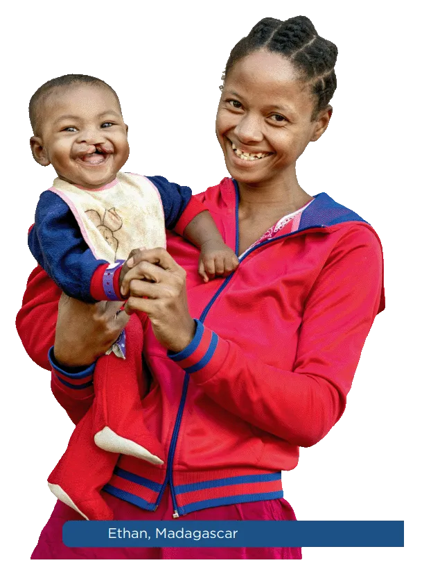 Ethan and his mother smiling together in Madagascar